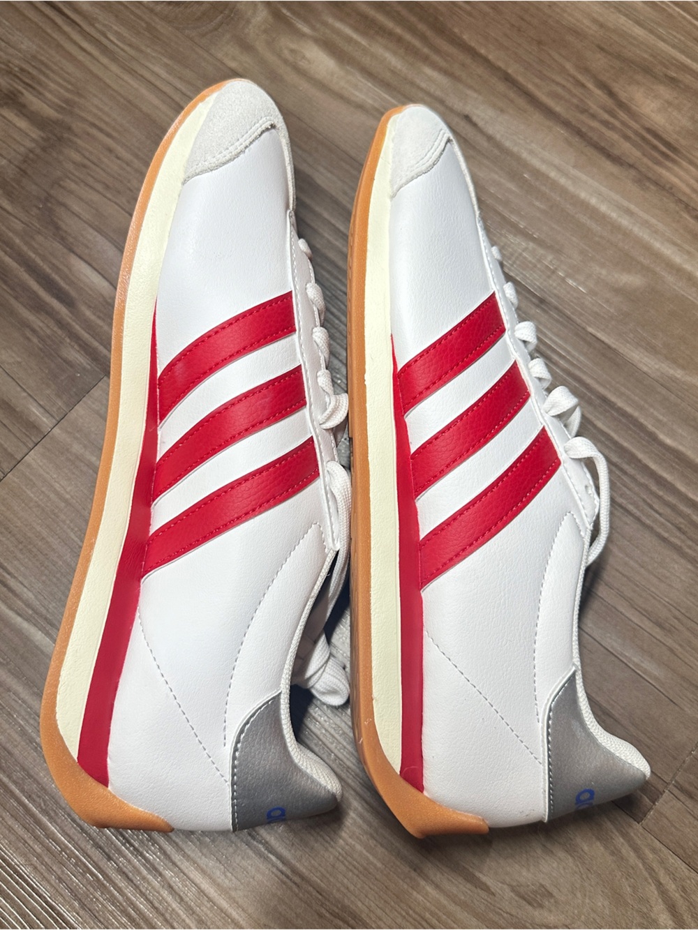 Adidas Men's White with Red Stripes Cloudfoam Comfort Sneaker - Picture 4 of 6